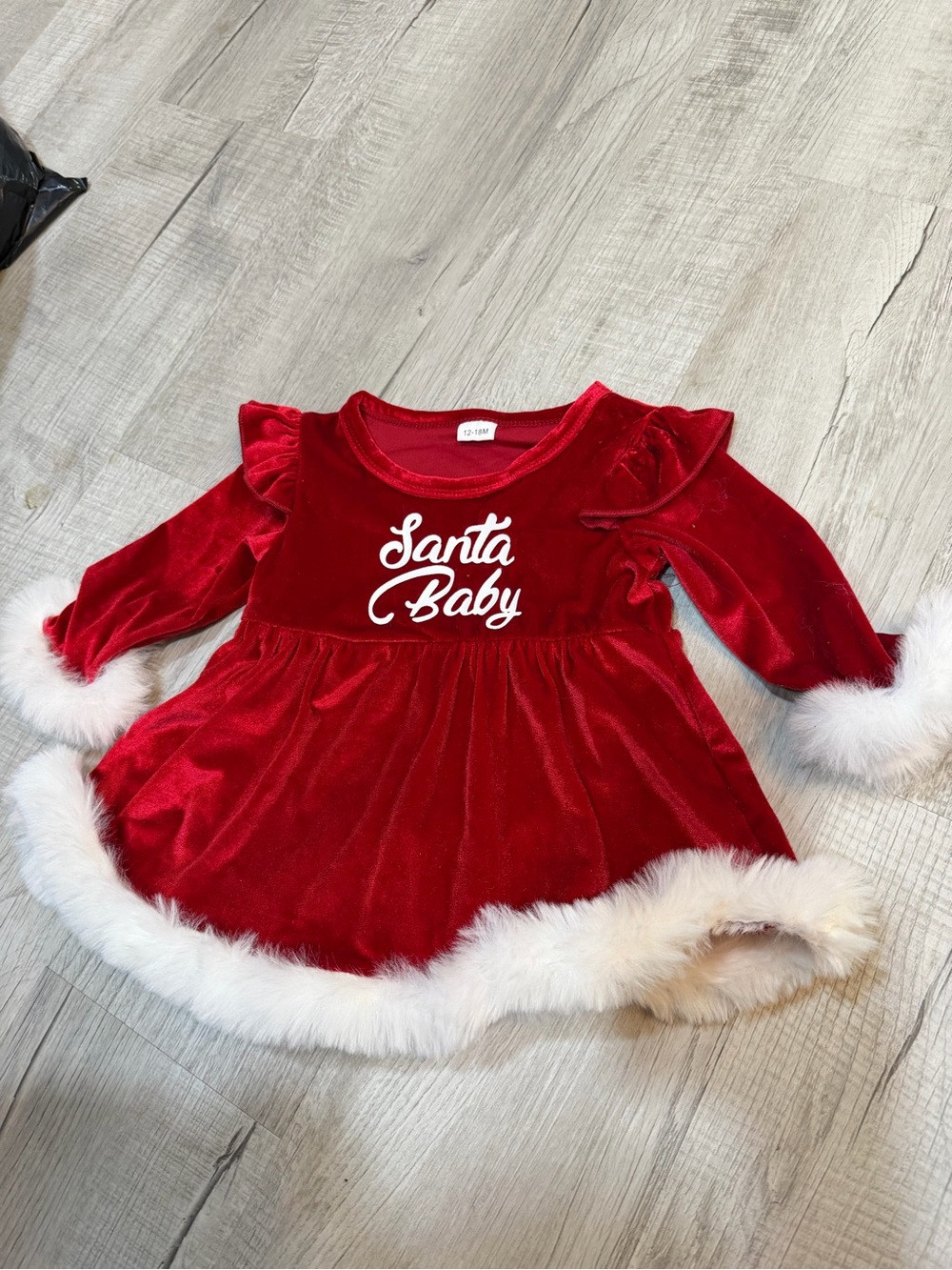 Santa Baby Red Velvet Holiday Dress with White Faux Fur Trim